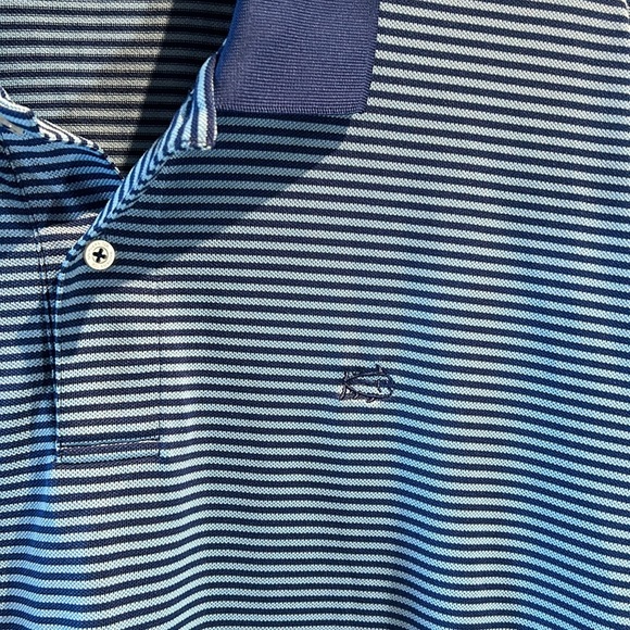 Southern Tide Men's L Tide to Trail Blue & White Striped Jersey Knit Polo Shirt - Picture 2 of 6